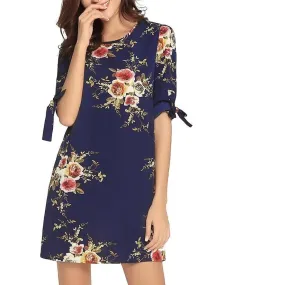 3/4  Sleeve Print Mini Round Neck Bandage  Floral Dresses