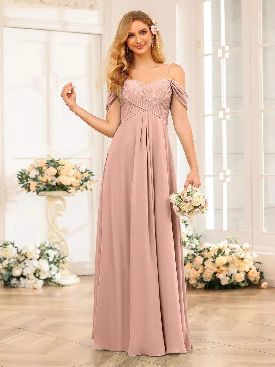 A-Line/Princess Spaghetti Straps Long Wedding Party Dresses With Ruched