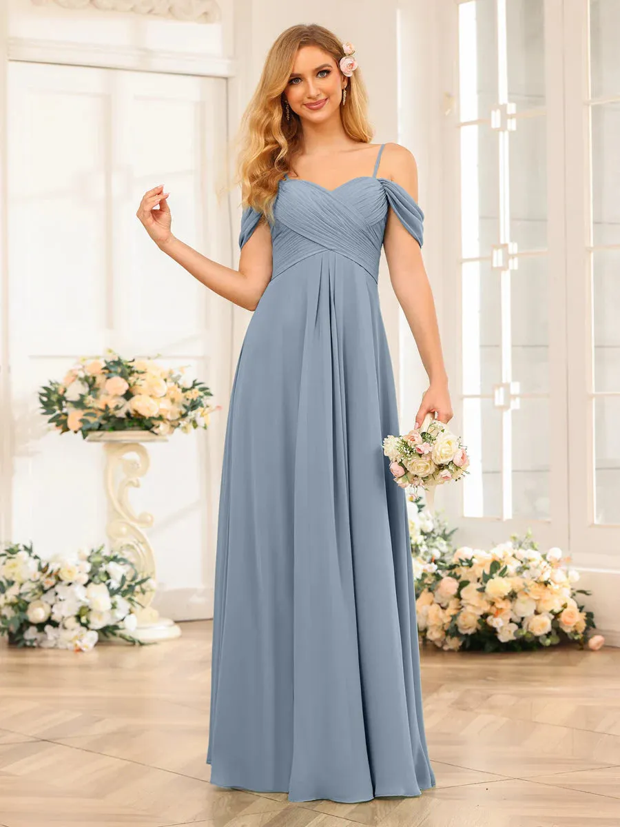 A-Line/Princess Spaghetti Straps Long Wedding Party Dresses With Ruched