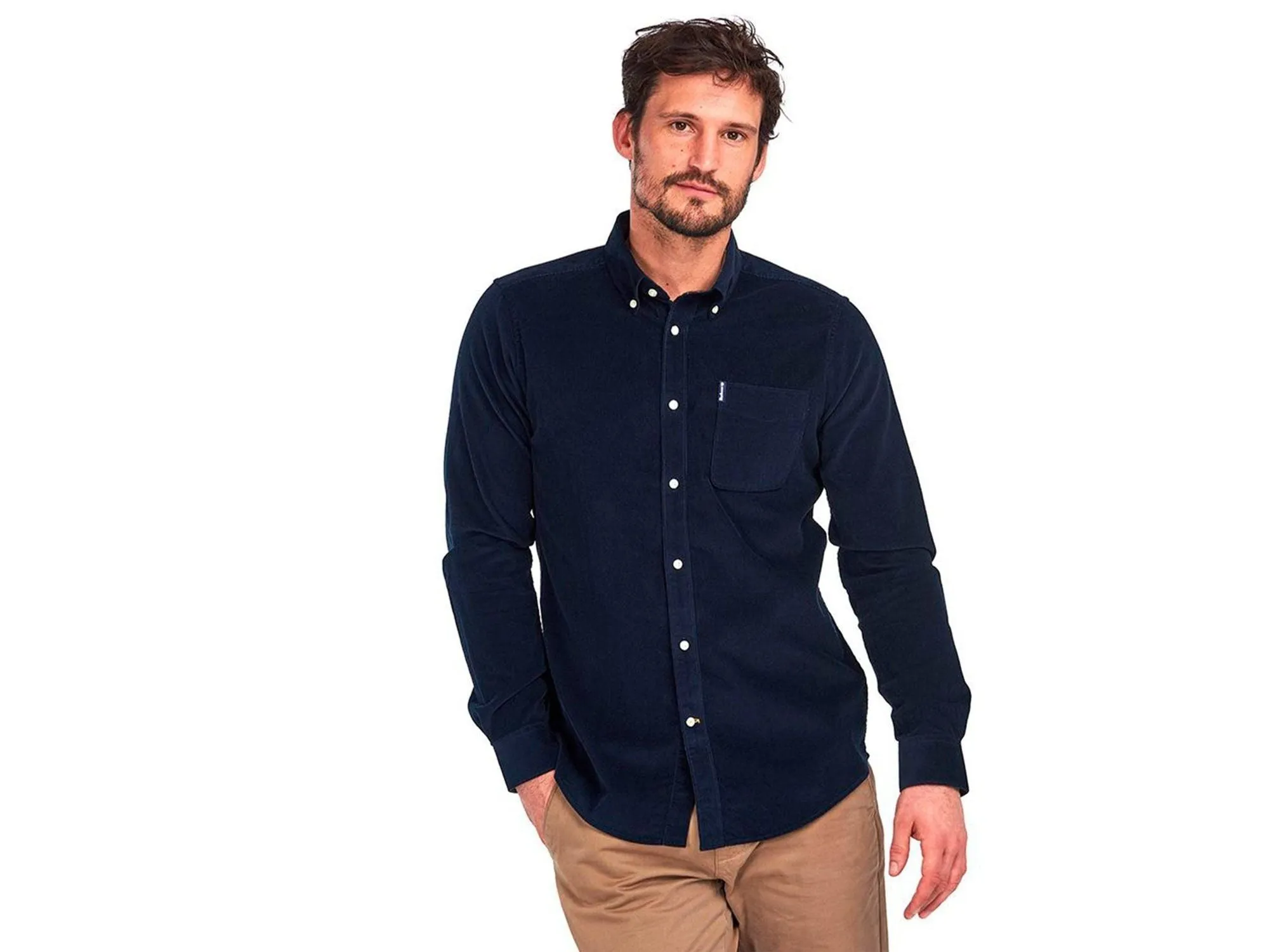 Barbour Cord 2 Cordoroy Button Down Collar Tailored Button Up Shirt In Navy