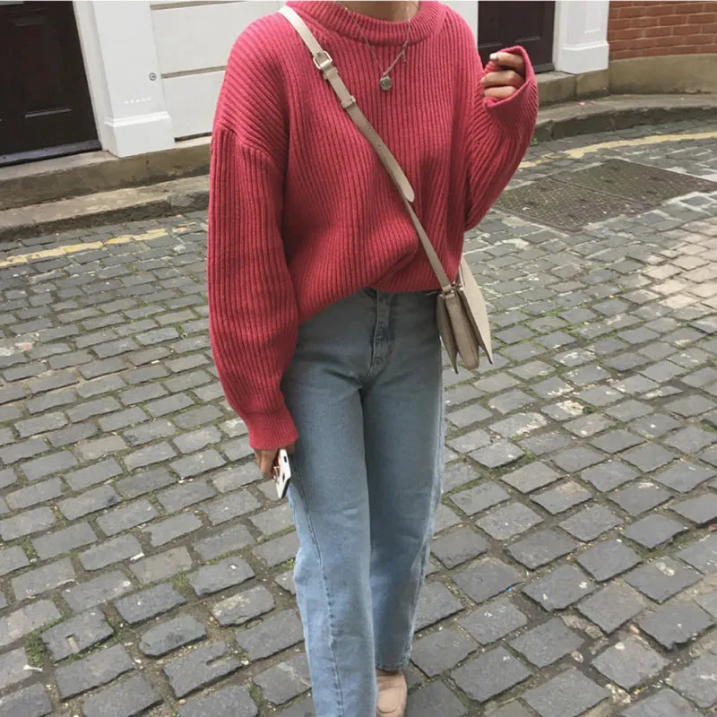 Basic solid colors oversized sweater