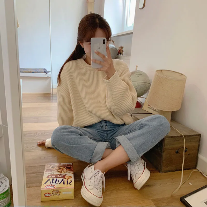 Basic solid colors oversized sweater