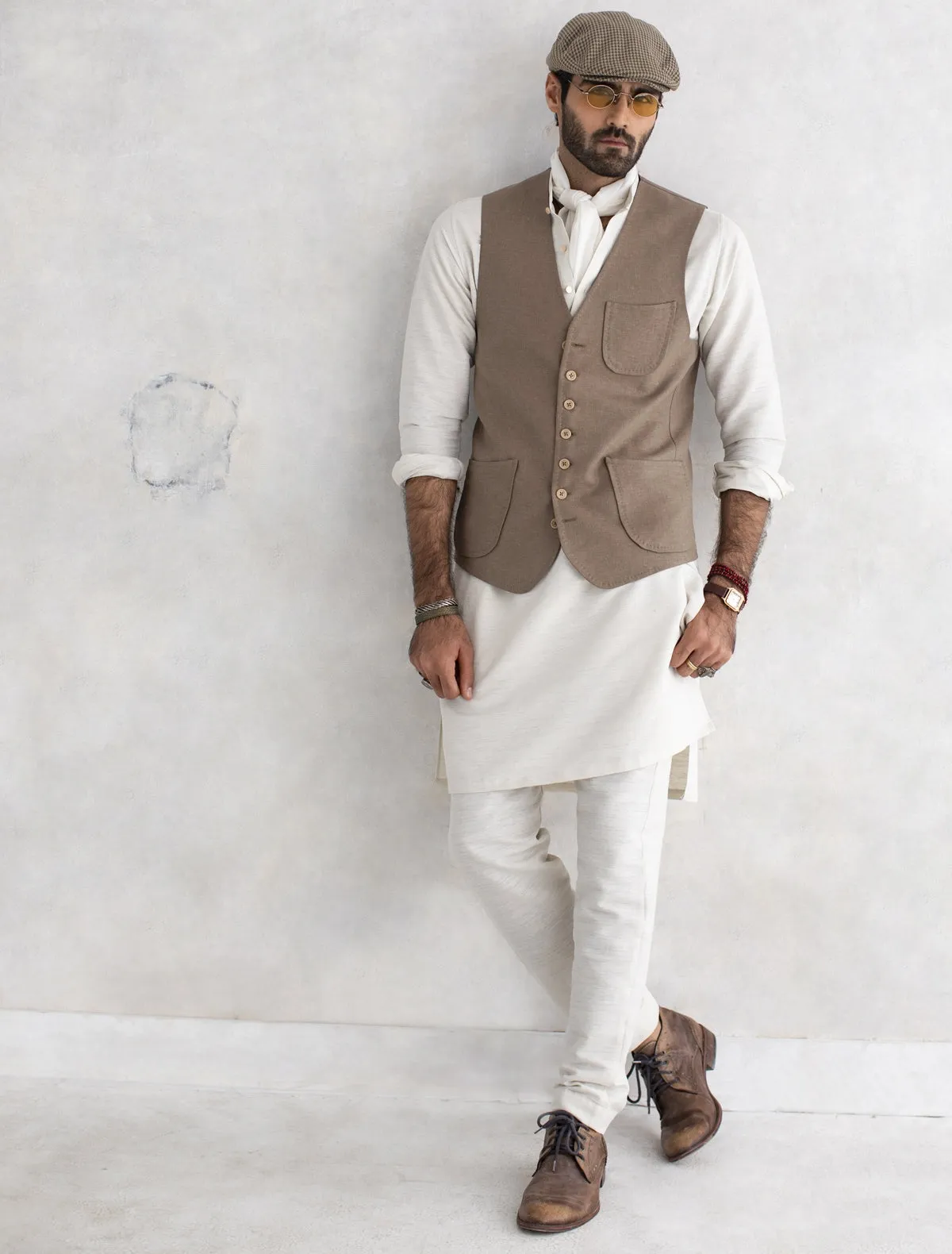 BEIGE HAND STITCHED WAISTCOAT