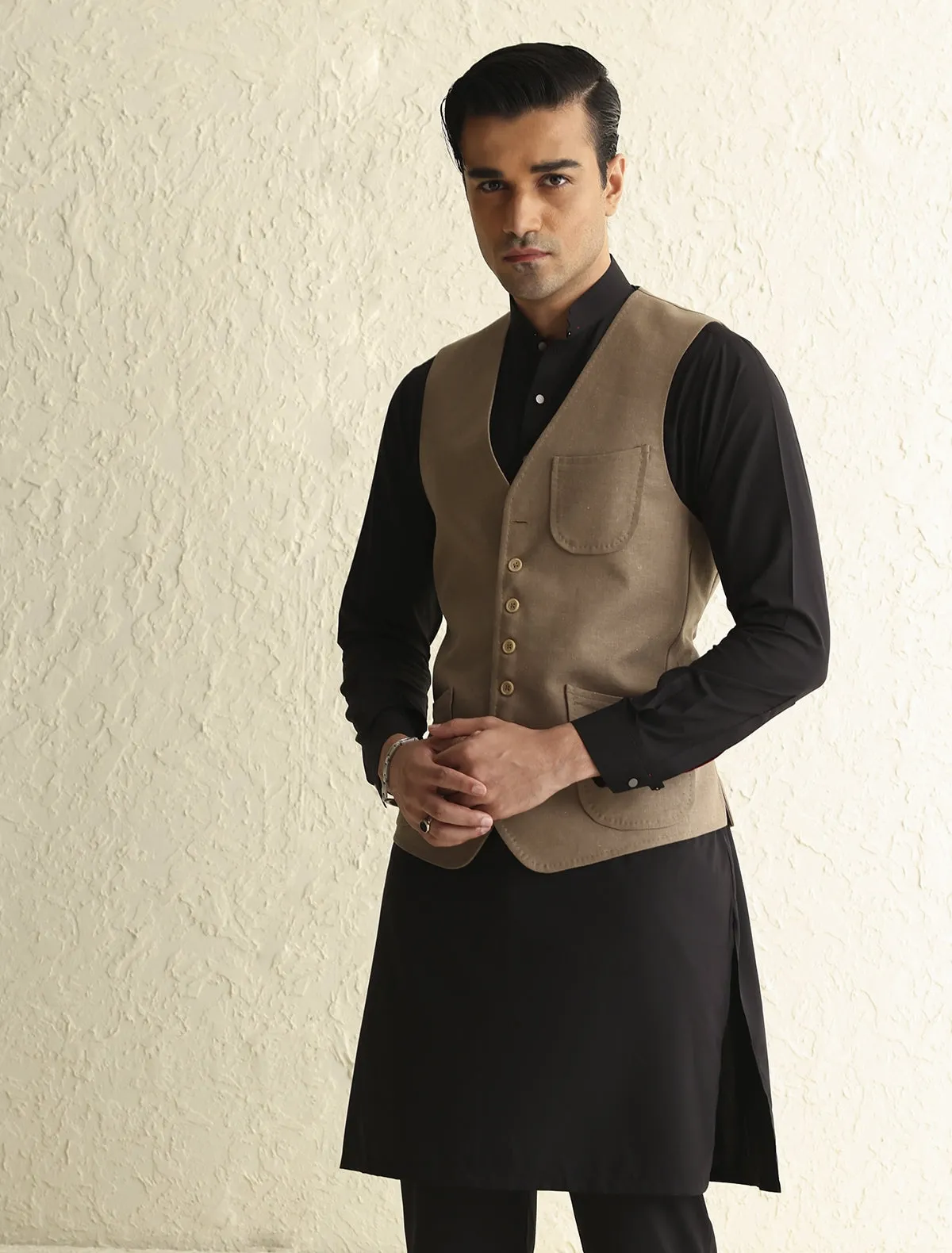 BEIGE HAND STITCHED WAISTCOAT