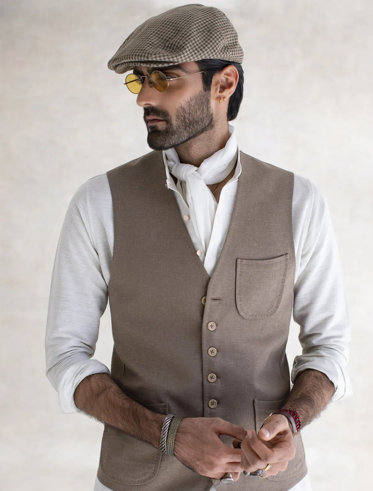 BEIGE HAND STITCHED WAISTCOAT