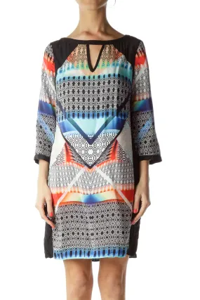 Black Print Silk Shift Dress