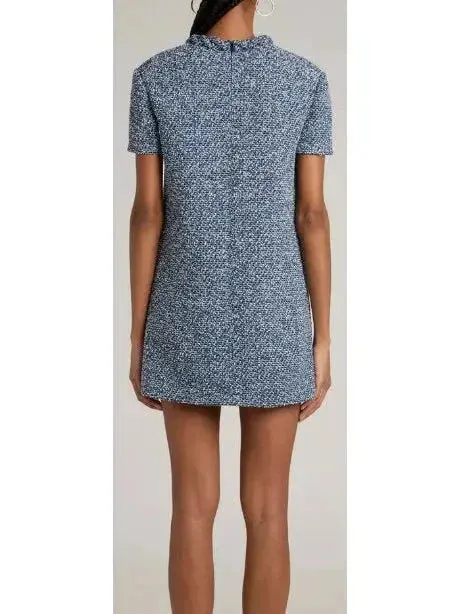 Blue Denim Effect Short-Sleeve Tweed Shift Dress