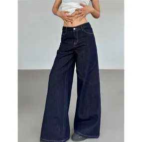 Blue denim style wide leg trousers