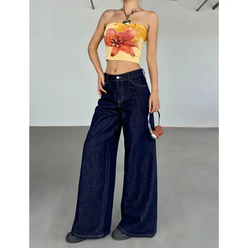 Blue denim style wide leg trousers