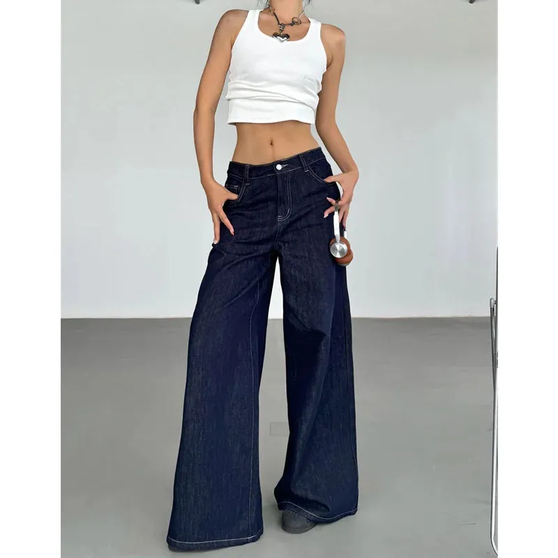 Blue denim style wide leg trousers