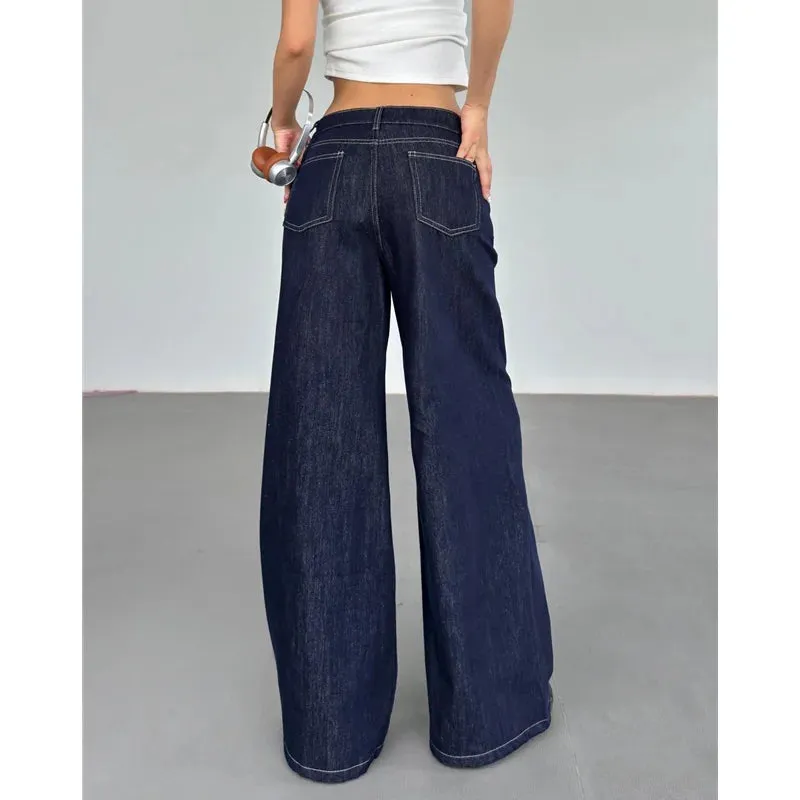 Blue denim style wide leg trousers