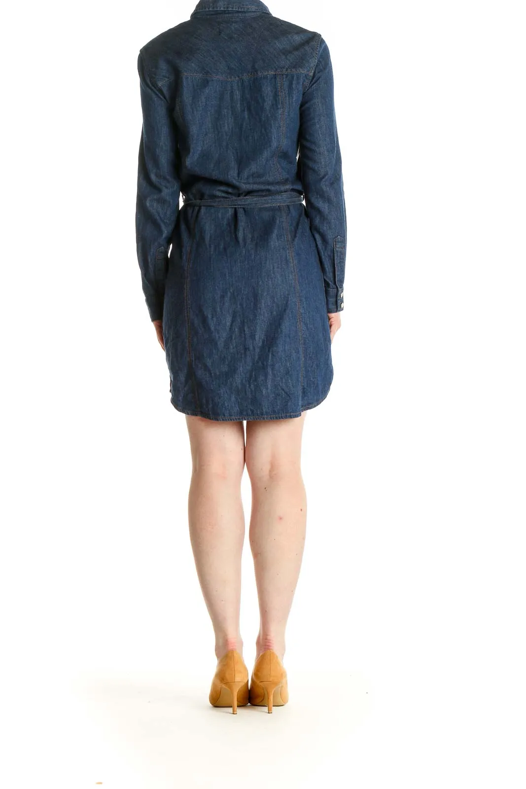 Blue Solid Denim Shift Dress