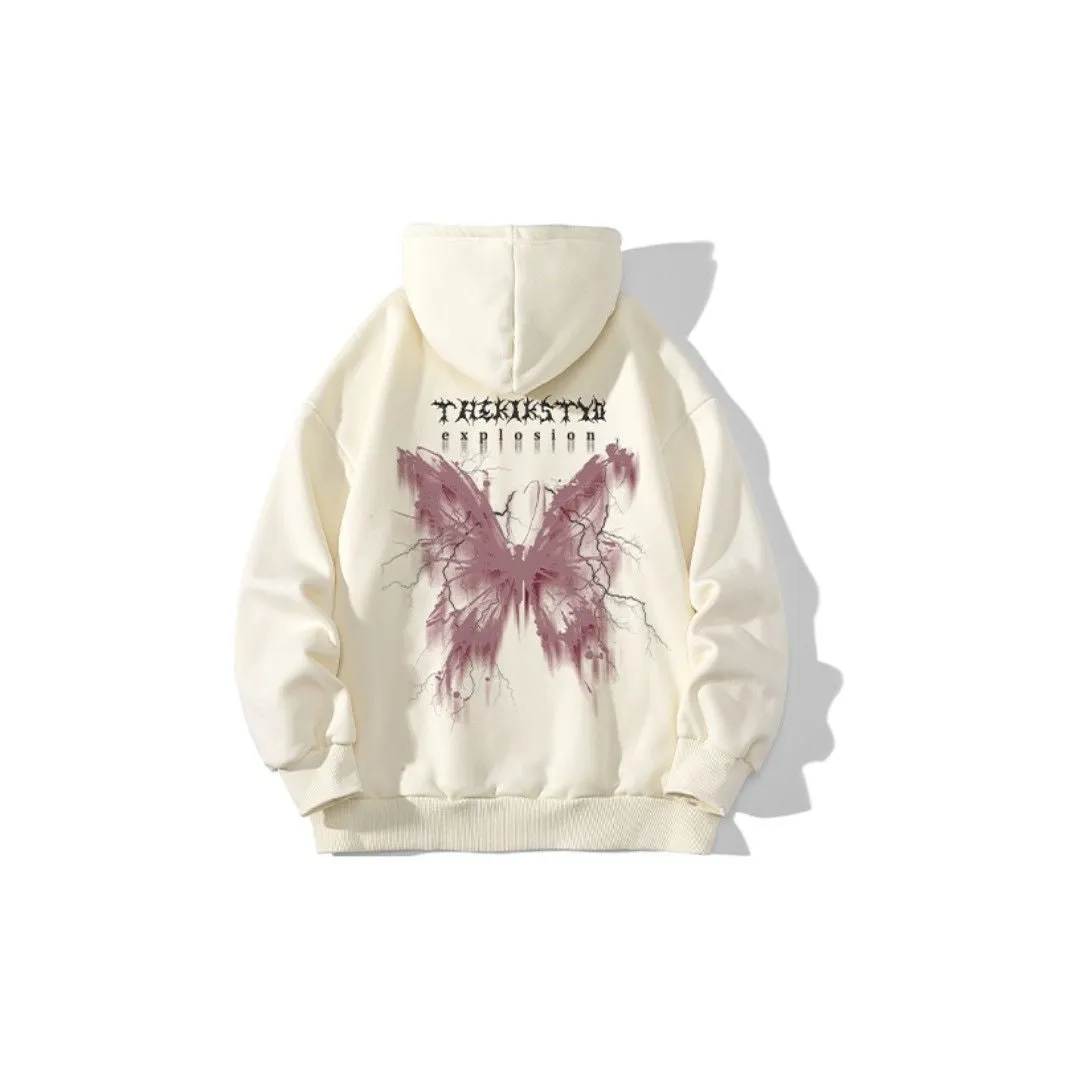 Blurred wing pattern trend letter print hoodie unisex