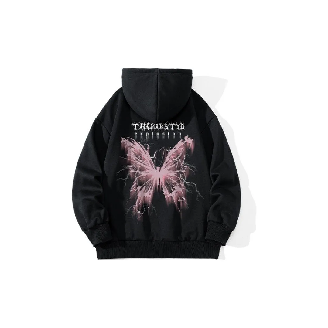 Blurred wing pattern trend letter print hoodie unisex