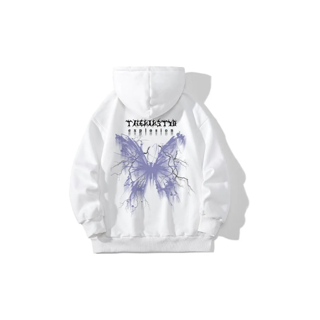 Blurred wing pattern trend letter print hoodie unisex