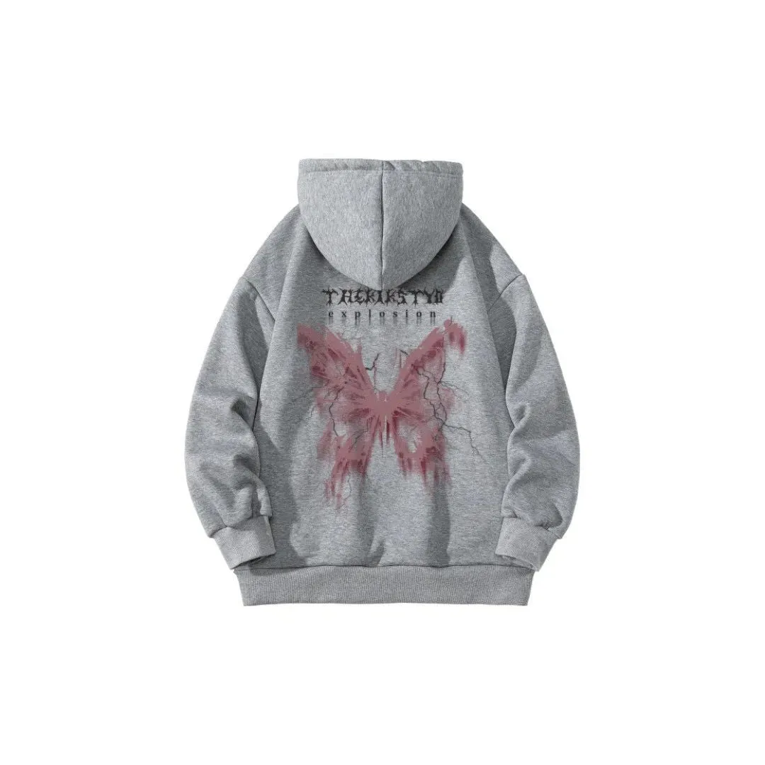 Blurred wing pattern trend letter print hoodie unisex