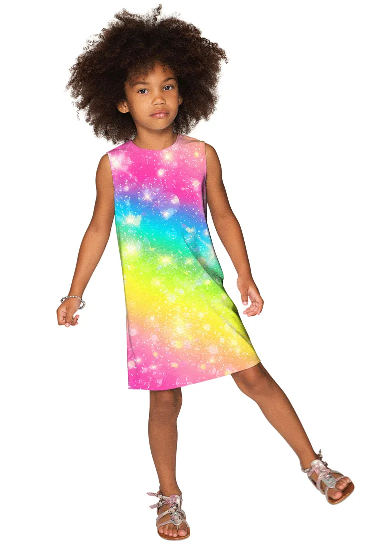 Bright Story Adele Colorful Rainbow Print Summer Shift Dress - Girls