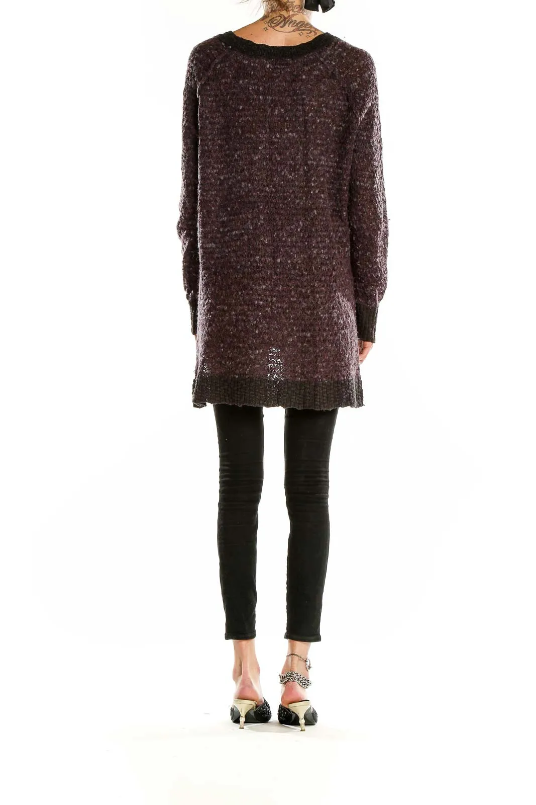 Brown Textured Oversized Knit Sweater