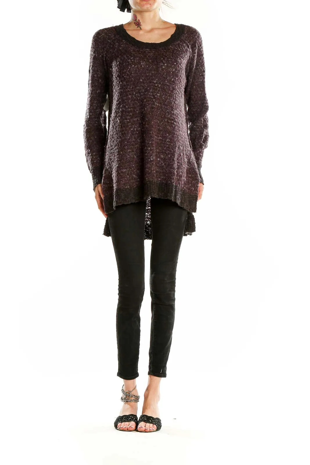 Brown Textured Oversized Knit Sweater