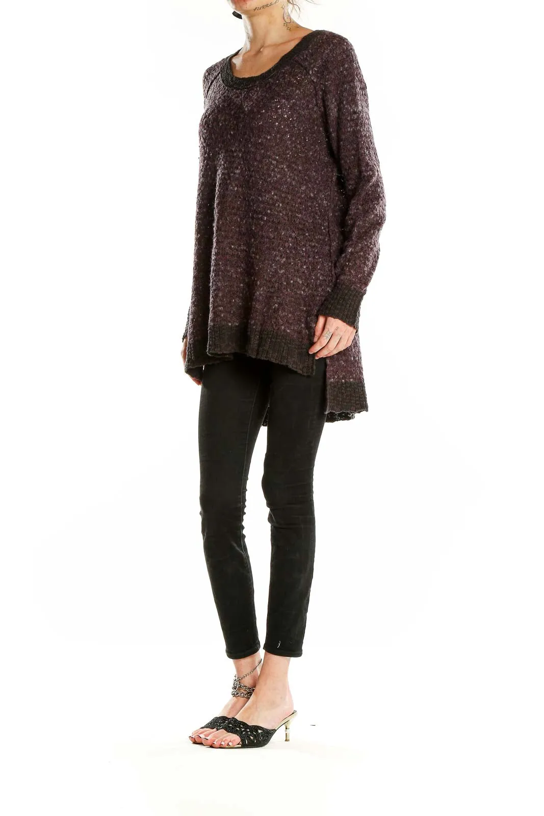 Brown Textured Oversized Knit Sweater