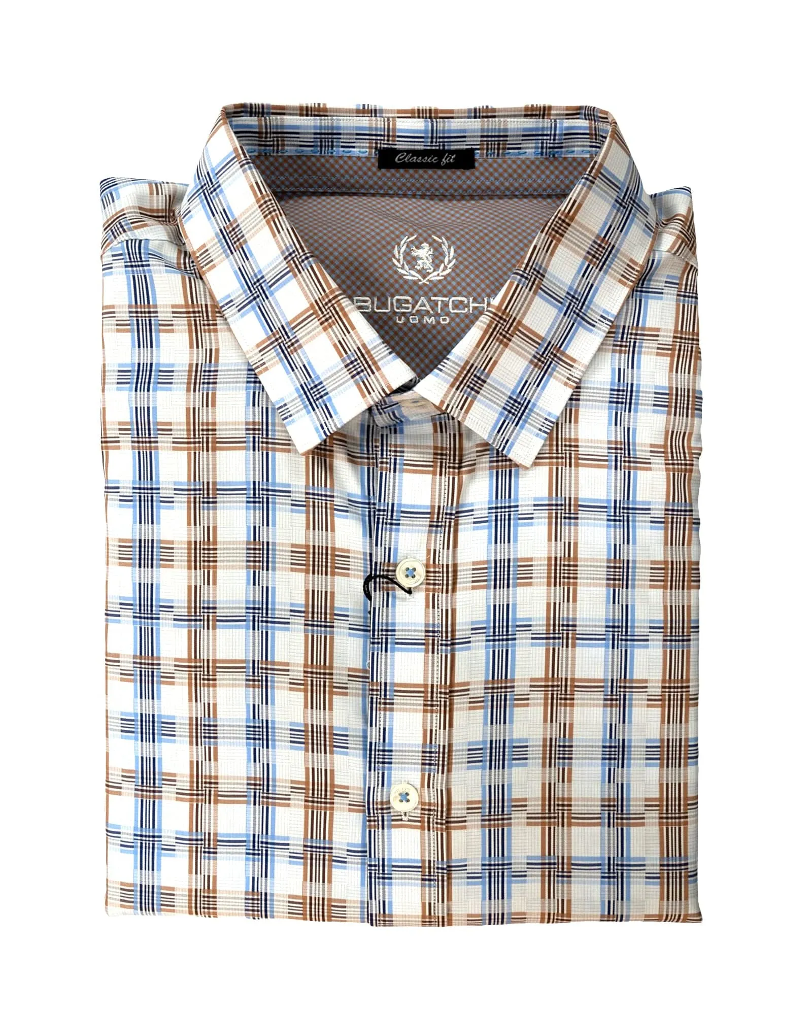 Bugatchi Sand & Blue Check Sport Shirt