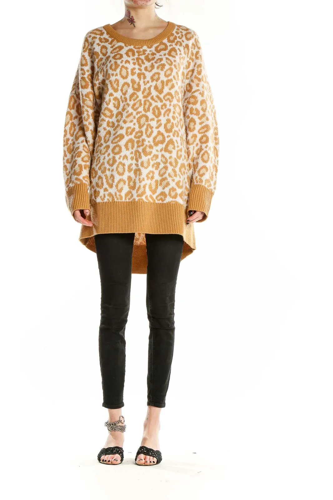 Camel Leopard Print Oversized Sweater