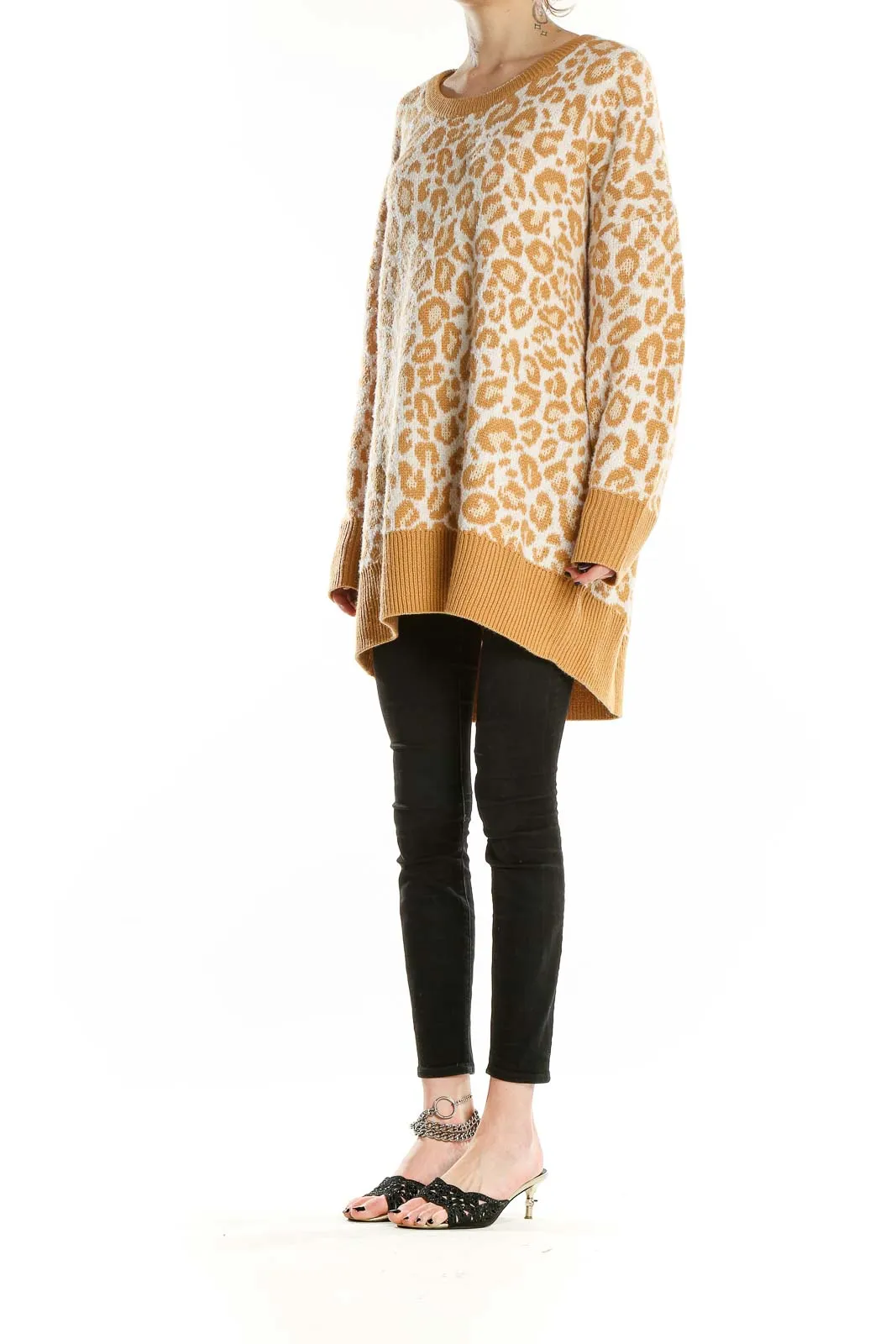 Camel Leopard Print Oversized Sweater