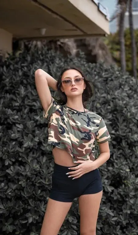 Camouflage Print Women's Short Sleeve Crop Top T-Shirt Summer