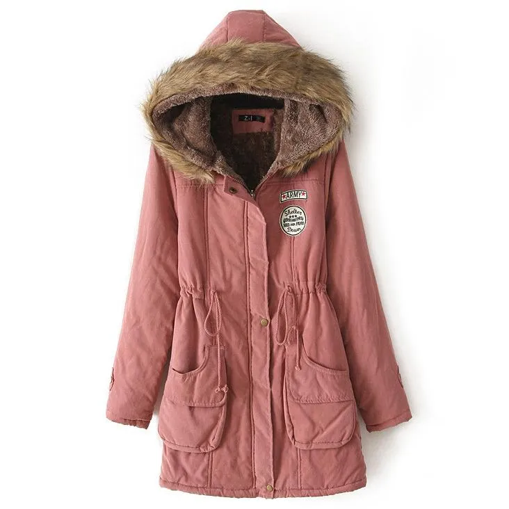 Candy Color Pockets Women Warm Oversized Hooded Winter Coat