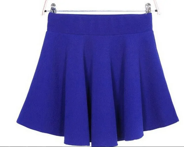 Candy Color Stretch Skater Flared Pleated Mini Skirt