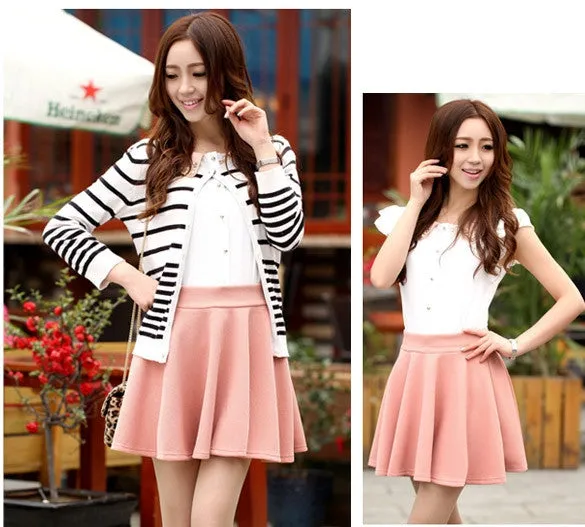 Candy Color Stretch Skater Flared Pleated Mini Skirt