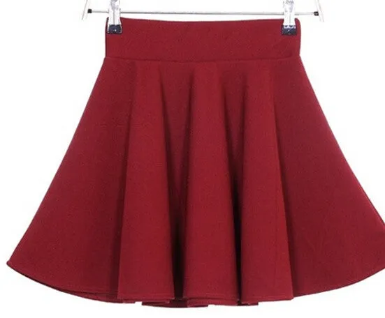 Candy Color Stretch Skater Flared Pleated Mini Skirt