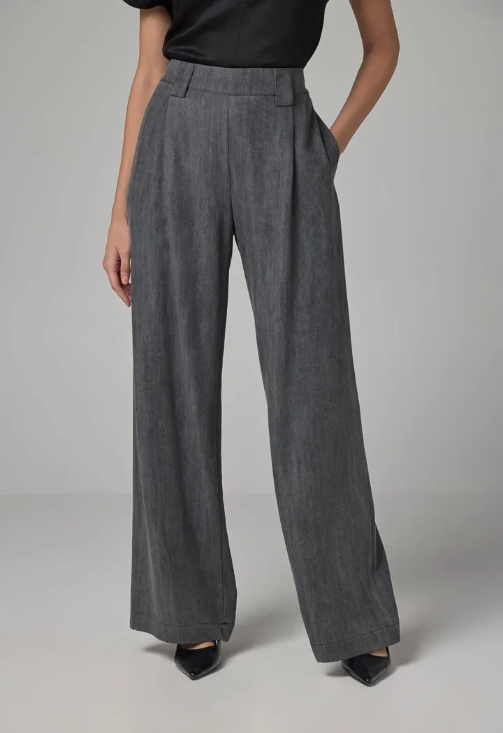 Choice Solid Wide Legs Denim Trousers Grey