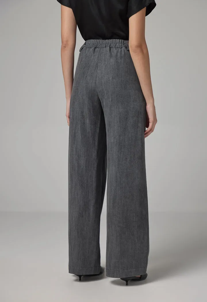 Choice Solid Wide Legs Denim Trousers Grey