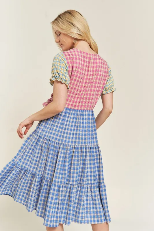 COLORBLOCK GINGHAM DRESS - Plus Size  - Online Exclusive