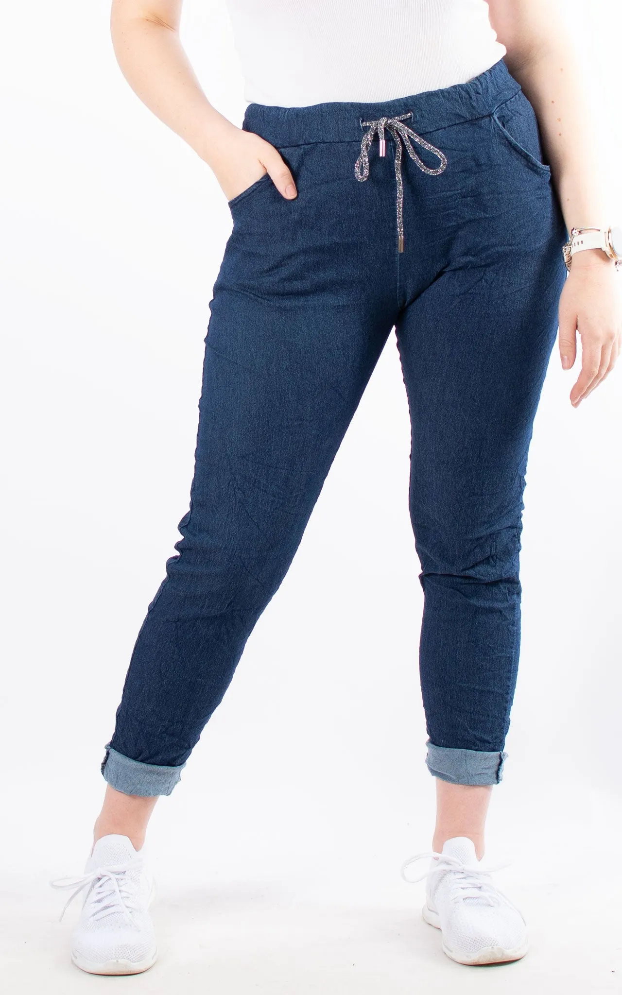 Crinkle Denim Joggers | Dark Denim