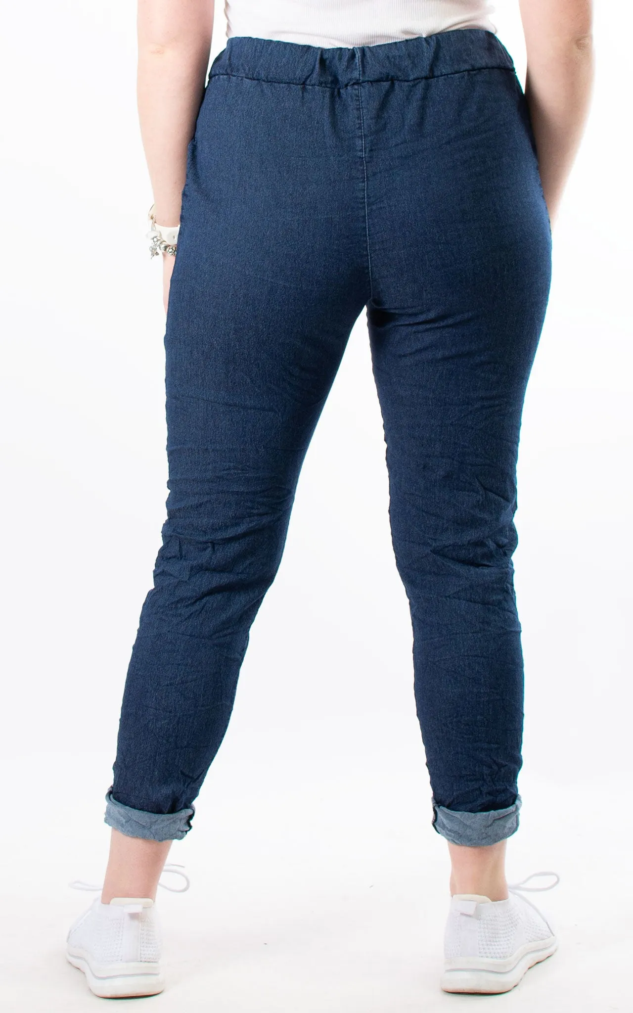 Crinkle Denim Joggers | Dark Denim