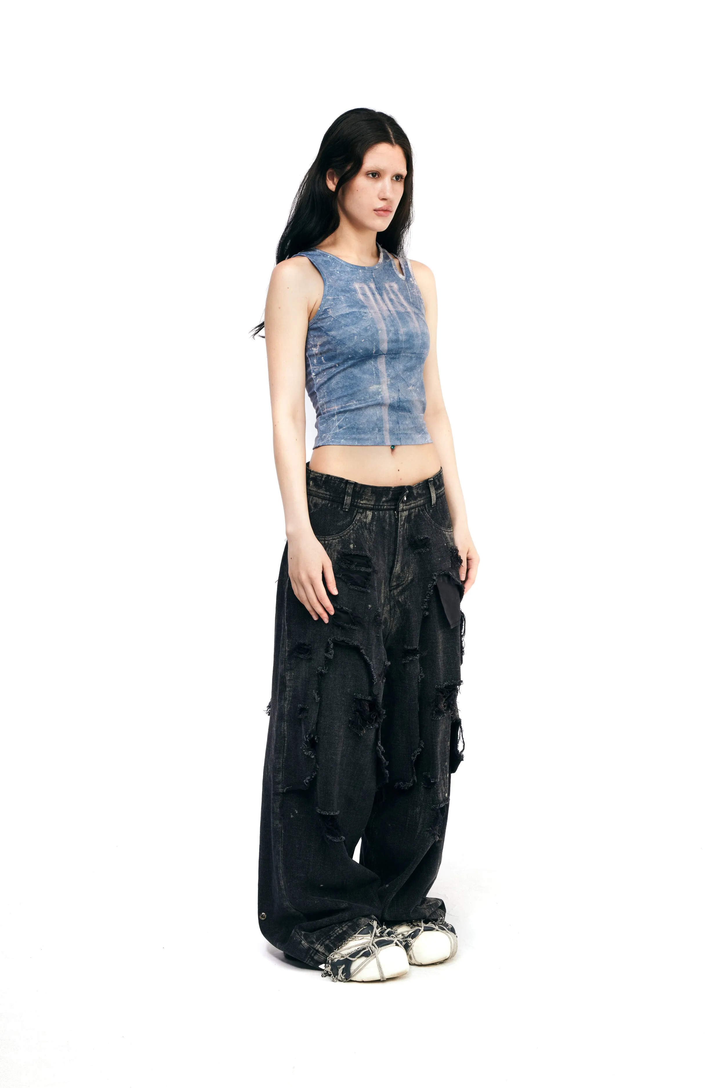 Destroyed black & black denim pants