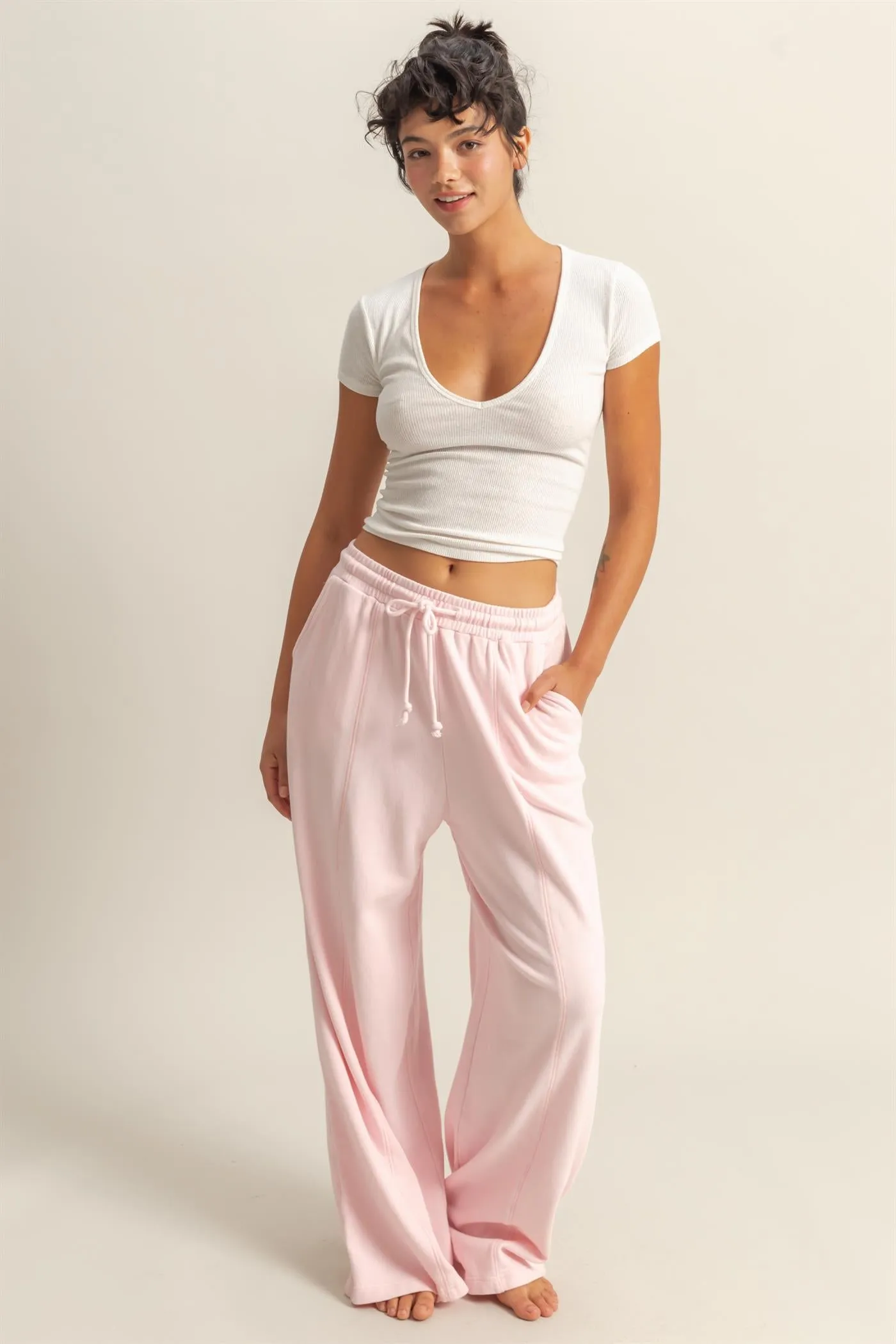 DZ25A428-Wide Leg Drawstring Washed Sweatpants