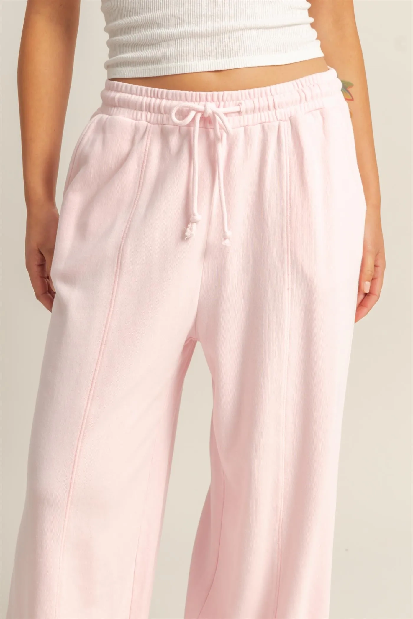 DZ25A428-Wide Leg Drawstring Washed Sweatpants