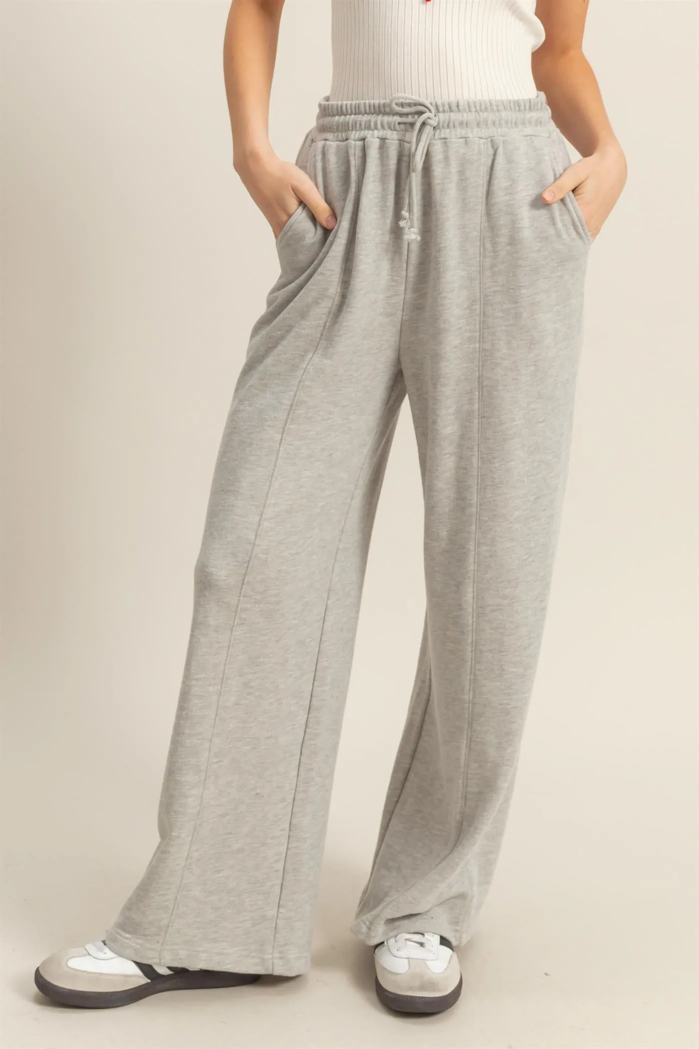 DZ25A428-Wide Leg Drawstring Washed Sweatpants