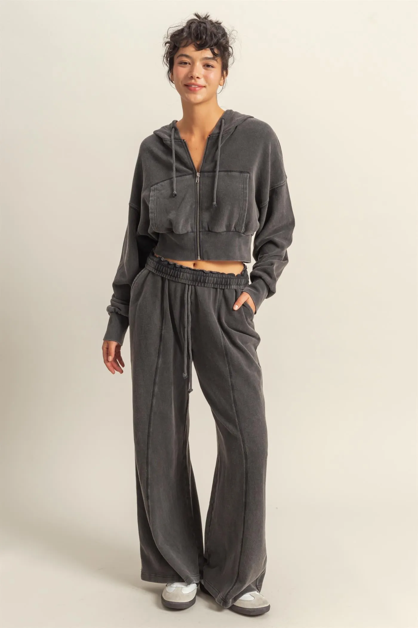 DZ25A428-Wide Leg Drawstring Washed Sweatpants