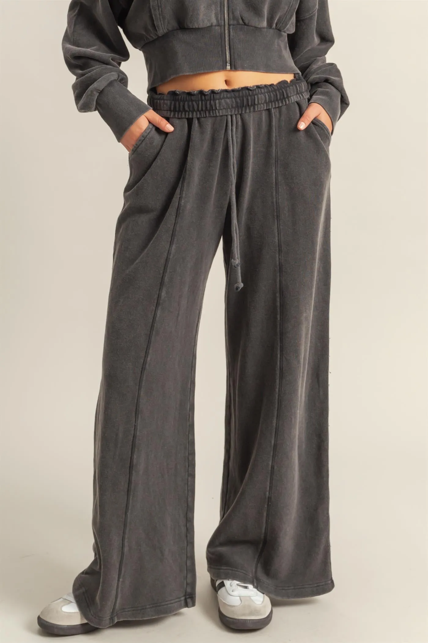 DZ25A428-Wide Leg Drawstring Washed Sweatpants