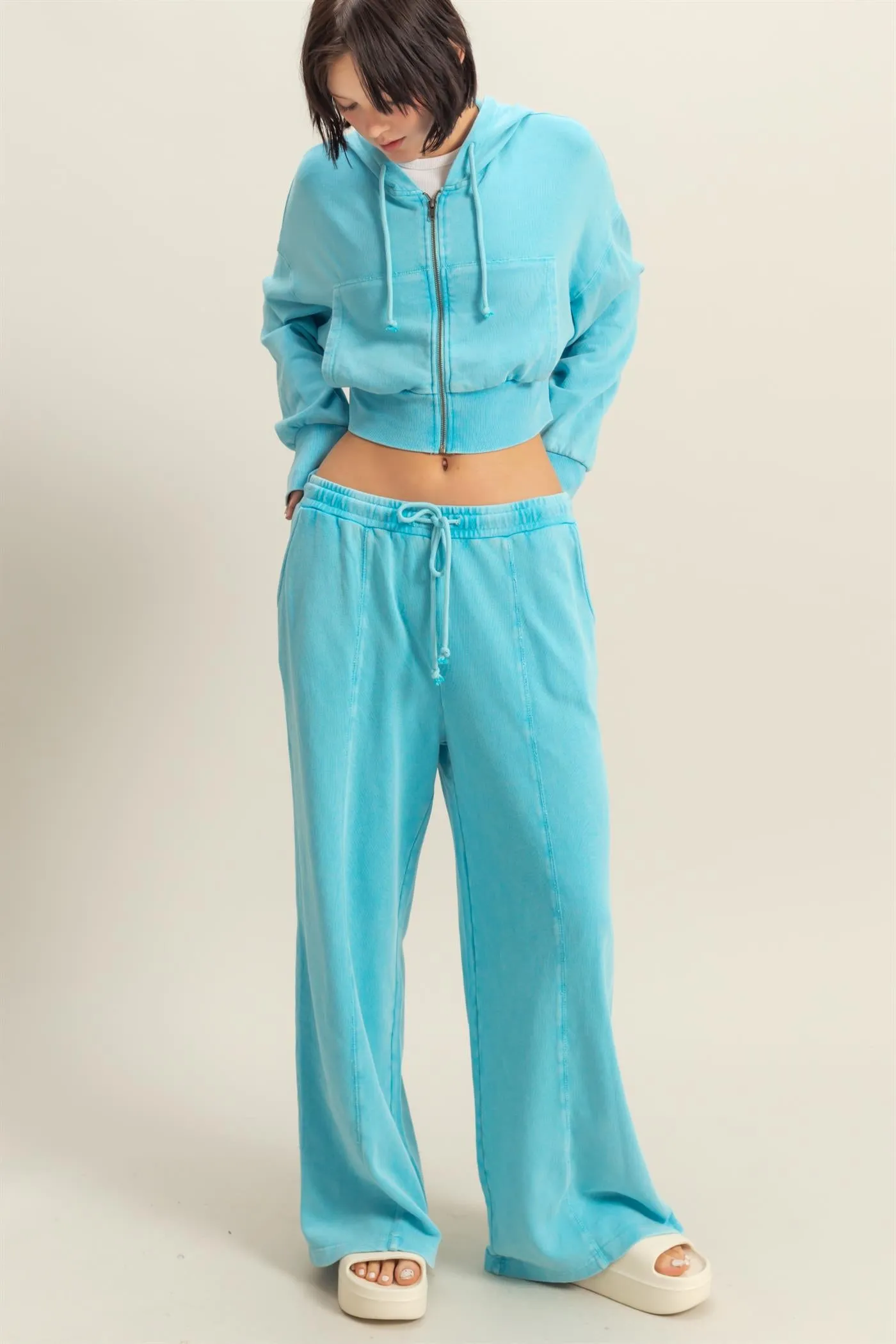 DZ25A428-Wide Leg Drawstring Washed Sweatpants