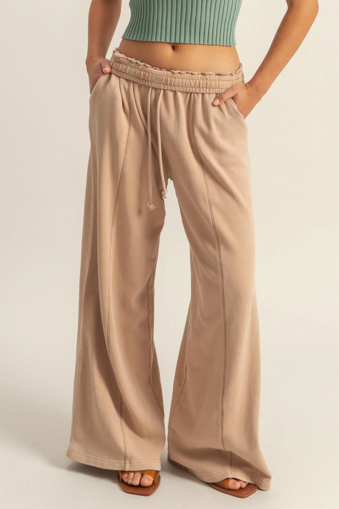 DZ25A428-Wide Leg Drawstring Washed Sweatpants