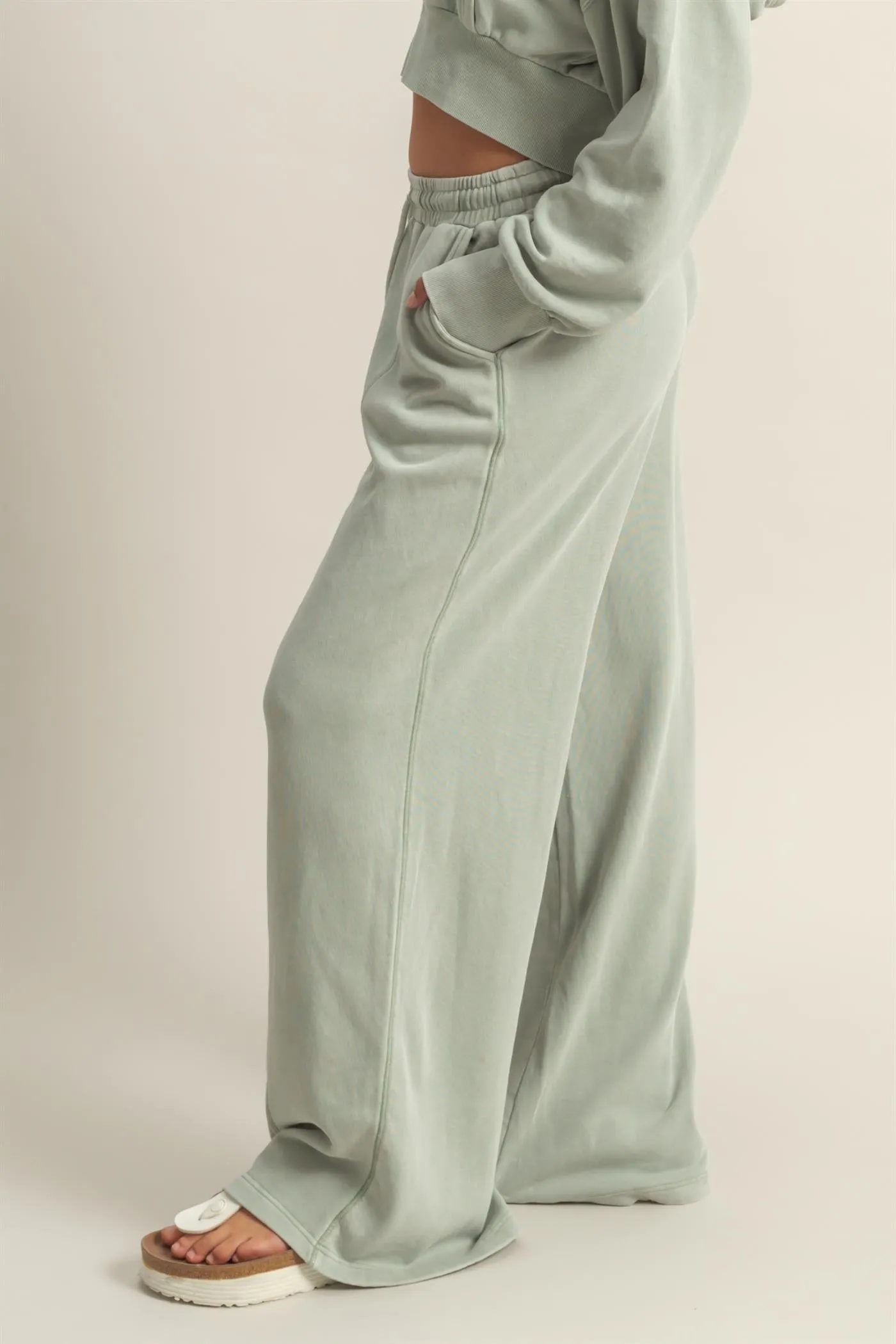 DZ25A428-Wide Leg Drawstring Washed Sweatpants