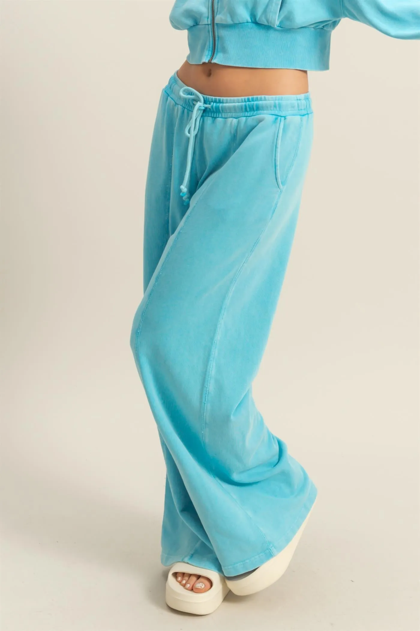 DZ25A428-Wide Leg Drawstring Washed Sweatpants