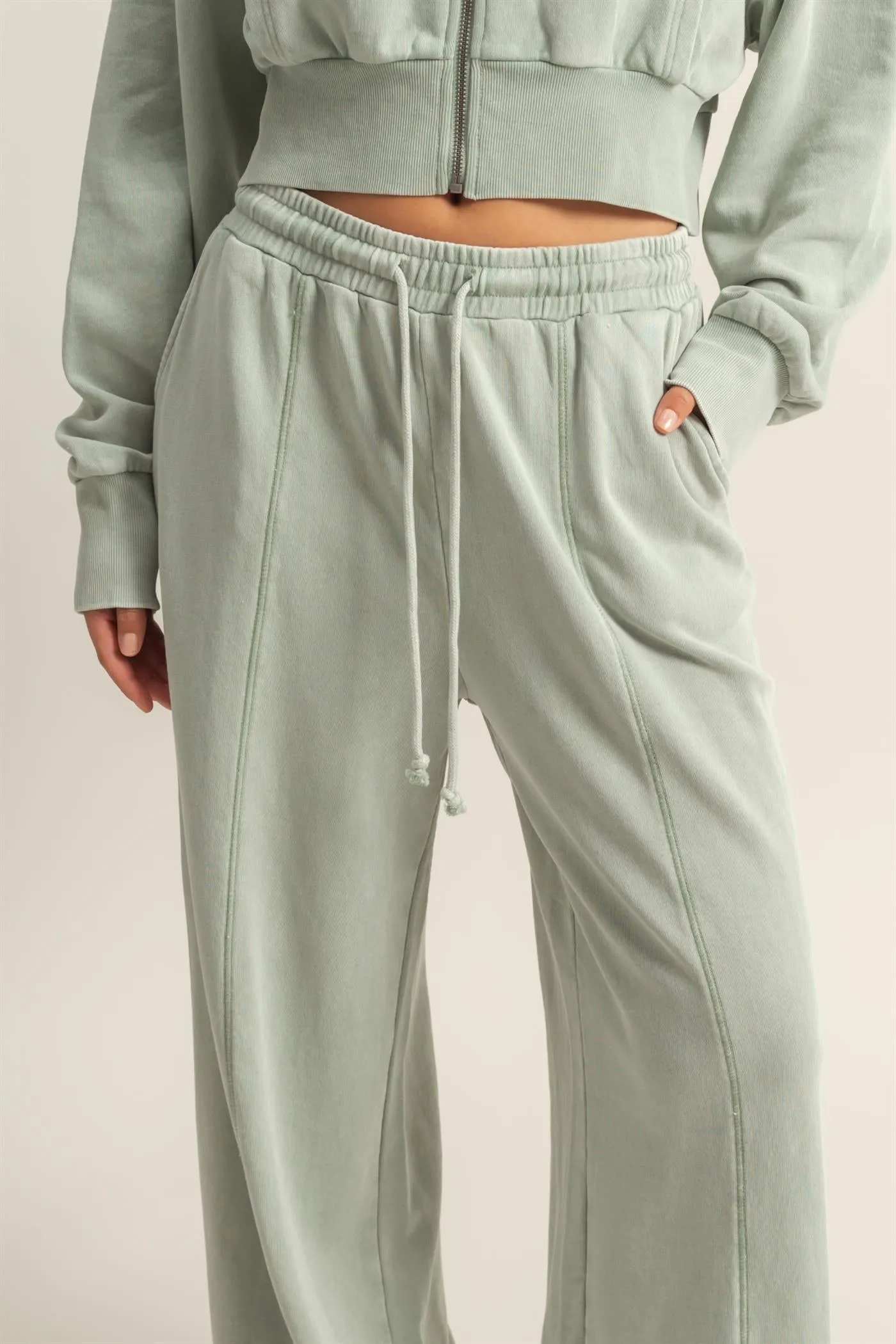 DZ25A428-Wide Leg Drawstring Washed Sweatpants