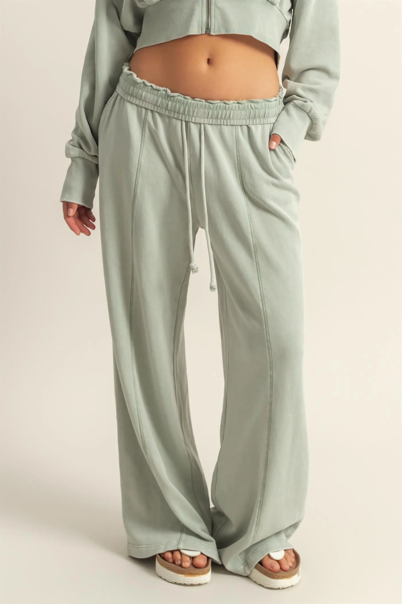 DZ25A428-Wide Leg Drawstring Washed Sweatpants