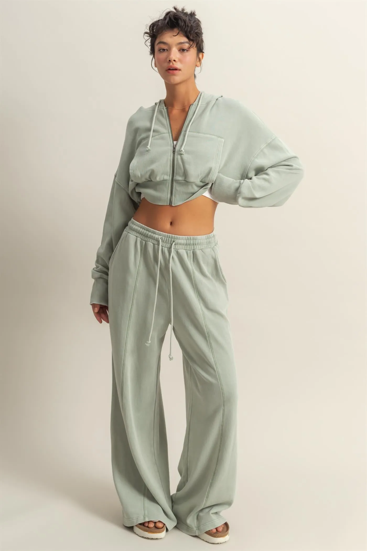 DZ25A428-Wide Leg Drawstring Washed Sweatpants